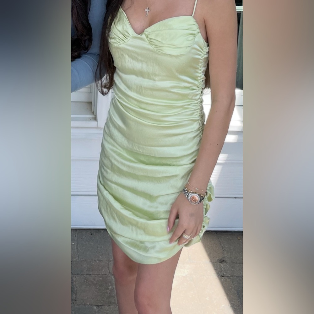 Zara Light Green Ruched Mini Dress